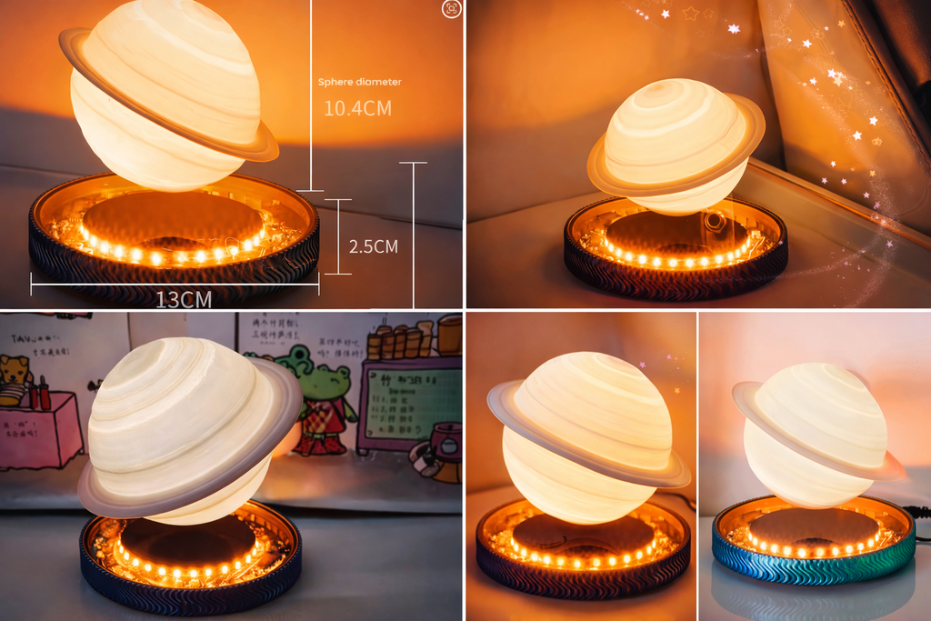 Lampara Saturno Levitante y Giratoria con Luz LED